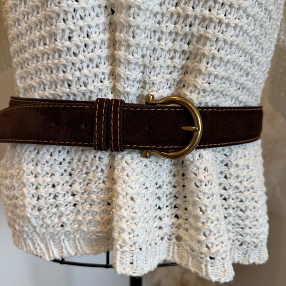 J. Hilburn Men's Brown Suede Orange Contrast Stitch Brass Buckle Belt Size 34 - Picture 10 of 10